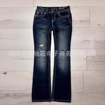 High Street American Style Retro Blue Flared Jeans Men's High-end Sense Straight Slimming Men's Street Trendy Pants