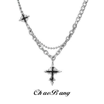 Cross Pattern Titanium Steel Necklace Men's Trendy Niche Versatile Non-Fading Accessories High-End Clavicle Chain Light Luxury Jewelry