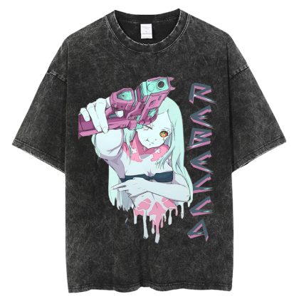 Cyberpunk Edgerunners Hip Hop Washed T-Shirt Men Streetwear